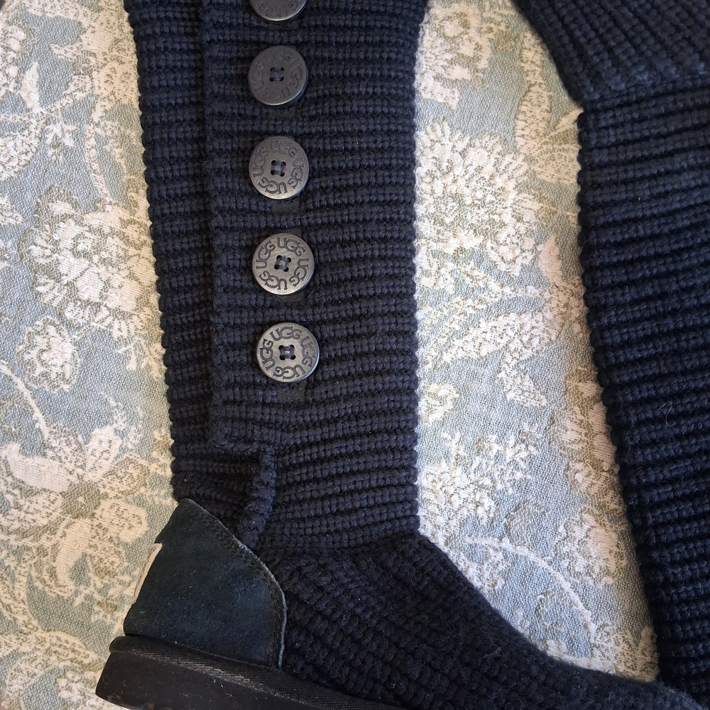 UGG Australia Black Cardy Tall Knit Fold-Over Boots Sz 8 Cozy Cozy Classic - Picture 3 of 10